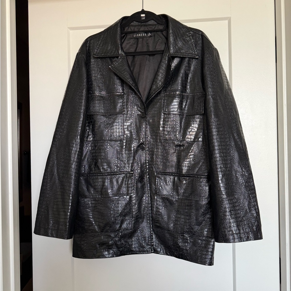 Lioness Black Faux Leather Croc Jacket
